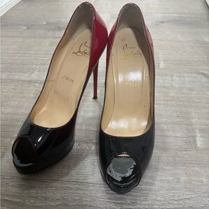 Christian Louboutin Red and Black Peep Toe Heels